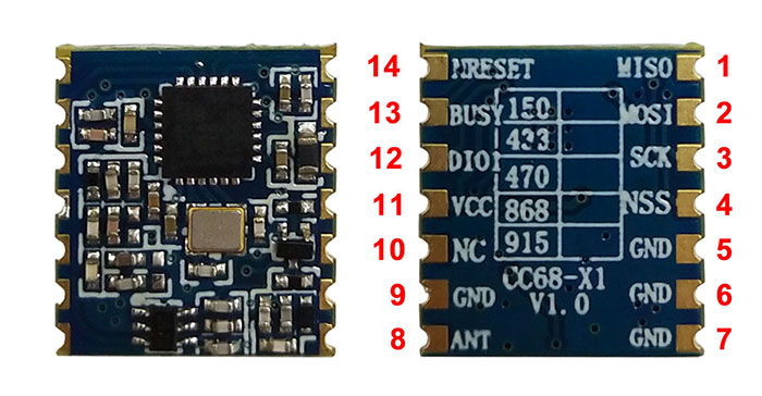 LLCC68 LoRa无线收发模块LoRa-CC68-X1的引脚
